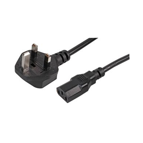 UK Plug to IEC C13 (Kettle Lead) Socket Mains Lead Black 1.5m